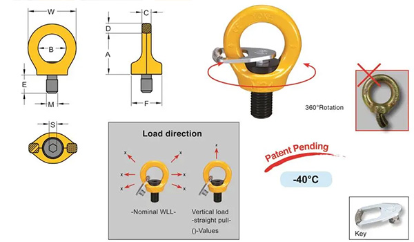 Bu lông tai cẩu xoay 360° ren hệ mét YOKE 8 291K 1