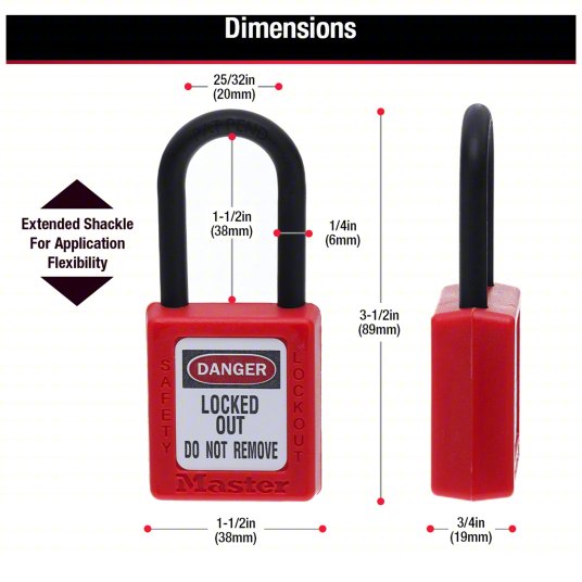 Khóa an toàn còng nylon cách điện Master Lock 406RED 5